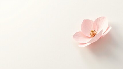 Obraz premium Delicate Pink Blossom on Soft White Background, a Minimalist Floral Image Ideal for Design Projects and Digital Applications, Evocative of Serenity and Tranquility