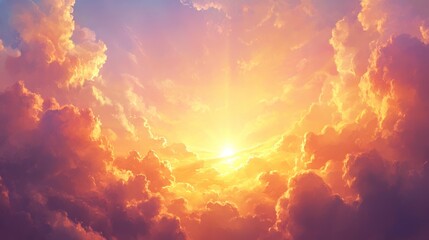 Fototapeta premium Golden Sunset Cloudscape Heavenly Glow