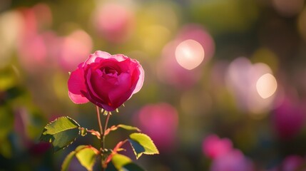 Obraz premium A blooming pink rose stands out beautifully in the garden, symbolizing love and romance.