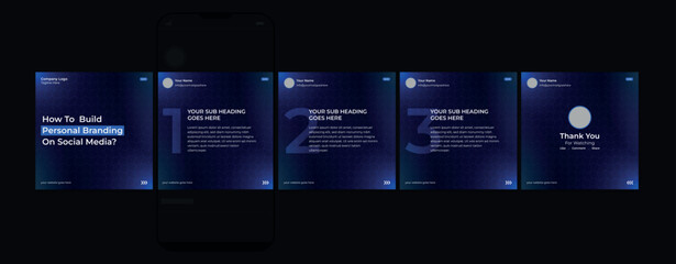 Business carousel post template for advertising, Set of carousel post for Instagram and LinkedIn, Editable social media carousel layout, template eps 10.