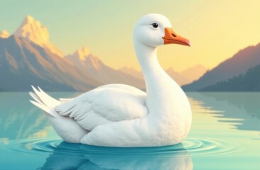 Obraz premium white goose swimming in the lake