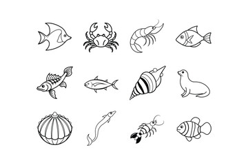 A  sea animals line art vector Illustration