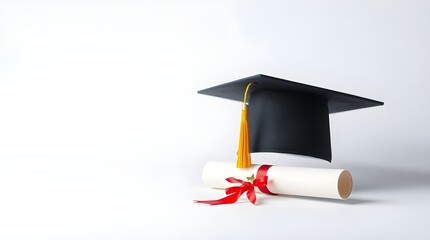 graduation cap and diploma on white