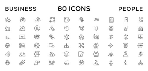 Business people line icons set. Teamwork, human resources, meeting, partnership, workgroup, success, leadership icon