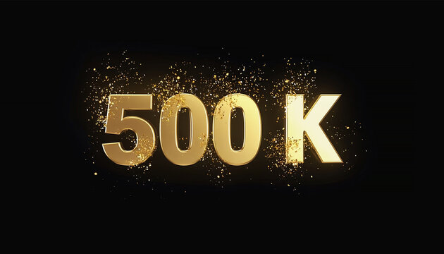 500k animation golden milestone on black background. 500K followers banner 3D design. thank you for 500K followers. 3D rendering copy space