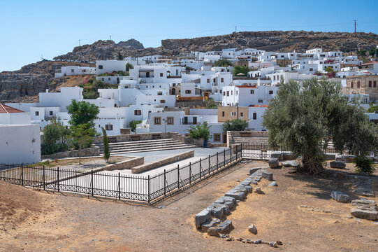 Ancient theatre of Lindos, Rhodes captured on a sunny day