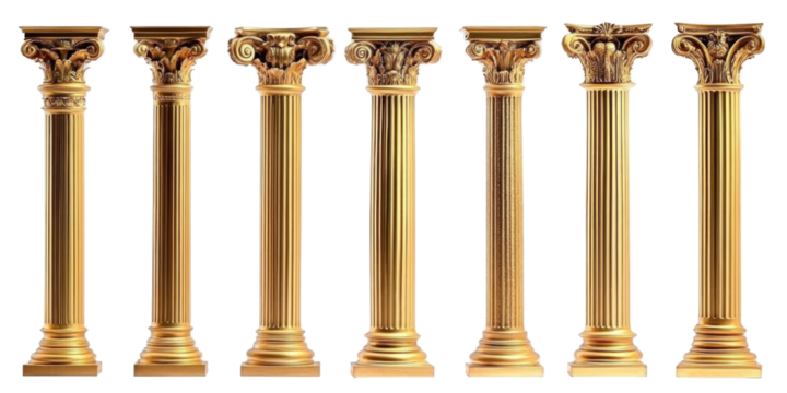 Golden antique column isolated on a white background 
