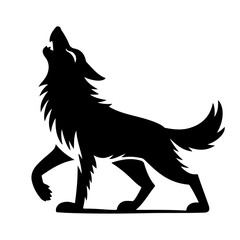 Howling Wolf Silhouette with Detailed Fur Outline