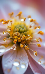 a close up of a flower with water droplets