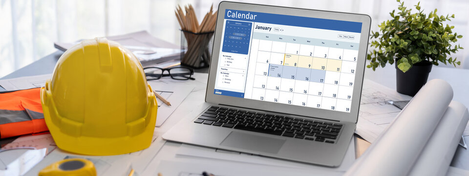 Calendar on computer software application for schedule planning for personal organizer and online business brisk