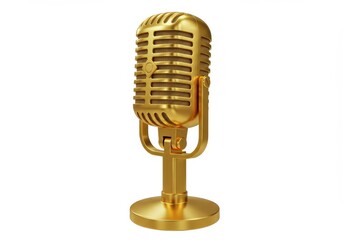 Fototapeta premium A 3D gold microphone with a shiny metallic finish isolated on white background