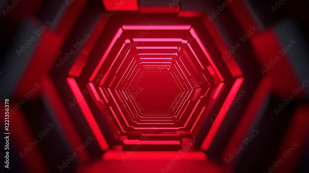 Poster dynamic red and black hexagonal motion design, vibrant geometric patterns in continuous movement, id