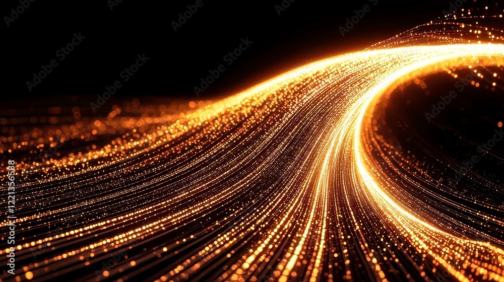 Poster glowing particle swirl motion background, vibrant trails of light creating complex patterns, perfect