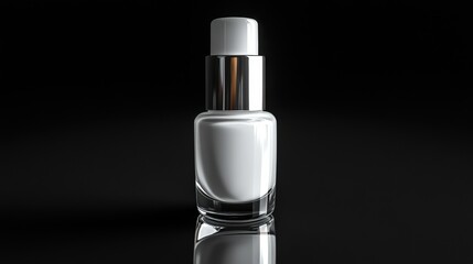Elegant White Glass Bottle with Silver Cap on Black Background