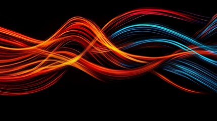 Fototapeta premium Abstract flowing lines with vibrant colors on black background, creating dynamic movement