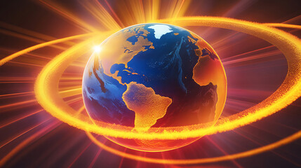 3D Render of the Sun and Earth Embraced by Radiant Light and Warmth