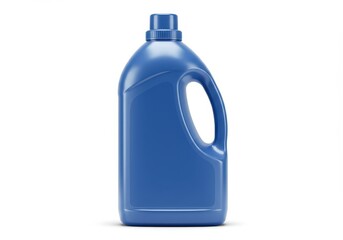 A 3D blue plastic detergent bottle with a sleek ergonomic design featuring a sturdy handle and a twist cap isolated on white background