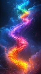 Mesmerizing cosmic waves of vibrant rainbow colored energy and light flow in a dynamic ethereal dance creating a surreal psychedelic and futuristic visual experience