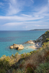 Crystal clear waters of Pelagaki Beach located on the Greek island of Zakynthos