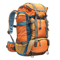 Vibrant orange hiking backpack isolated on transparent background