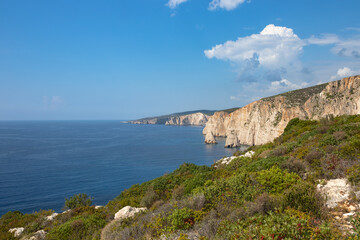 Panoramic views of high Plakaki cliffs located on a Greek island of Zakynthos