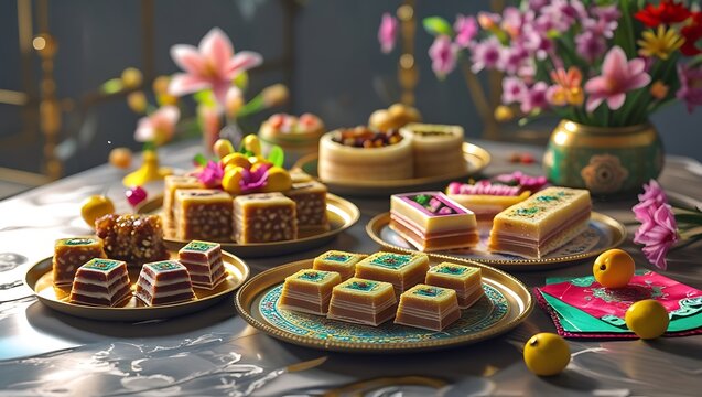 Traditional Nowruz sweets and pastries representing celebration, tradition, spring, and renewal


