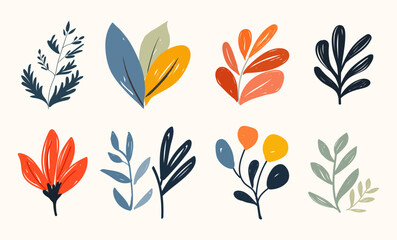 Collection of abstract botanical nature shapes and line art leaves, Element design flower for posters, decorate, painting, card. Vector illustration.