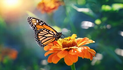 Obraz premium Generated image Monarch butterfly and orange flower in the summer garden