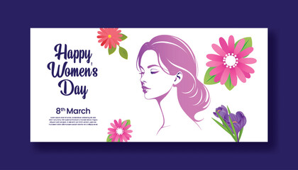 8 march women's day horizontal web banner and social media cover header ads with realistic flower illustration background mothers day web banner invitation greetings spring card