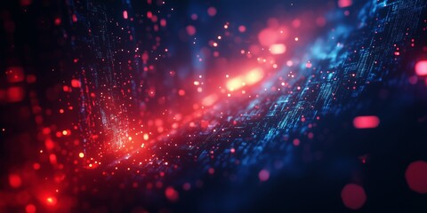 Fototapeta premium Colorful digital abstract background with bright particles and light effects in dark space