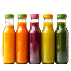 Colorful assortment of bottled juices isolated on a transparent background