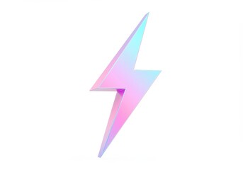 A 3D holographic lightning bolt with a sharp isolated on white background