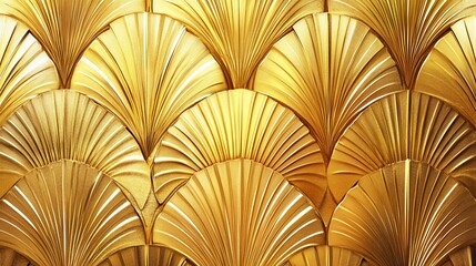 Golden fan-shaped geometric pattern background.