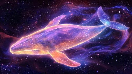 61. A glowing whale swimming through an ethereal dreamlike ocean