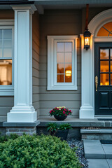 Elegant Home Exterior: Captivating Night View of a House with Exquisite Architectural Details