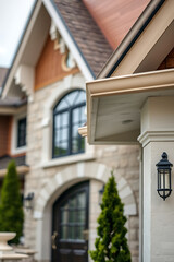 Obraz premium Luxury House Exterior: Modern Stone and Brick Architecture, Stunning Facade Design
