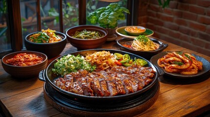 Fototapeta premium Delicious Korean BBQ feast on table