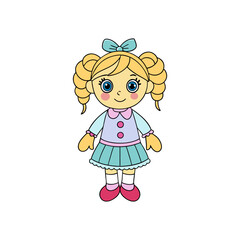 Adorable Braided Doll in Pastel Outfit Vector Illustration