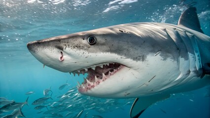 dangerous white shark close up
