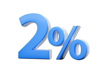 Vibrant Blue 2% Two Percent Sign With Sleek Metallic Gleam 3D Illustration
