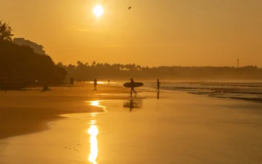 Fototapeten Tropischer Strand Surfing Paradise and golden beach in Weligama coast of Indian ocean in Sri Lanka. A favorite destination for travelers seeking relaxing, swimming, and enjoying the tropical vibe.  © Nomad Pixel
