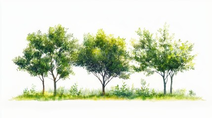 Fototapeta premium Isolated Green Grass and Tree Plants for Landscape Elevation