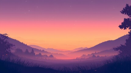 Obraz premium 1. A serene twilight sky illuminated by a soft, ethereal glow, with subtle gradients of purple and orange
