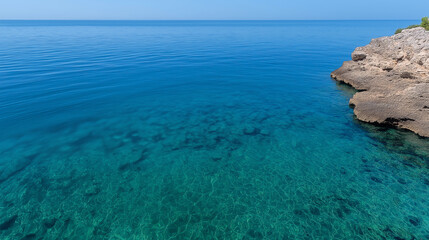 Body of water with a rock in the middle. Minimalistic background.