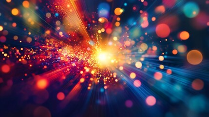Abstract burst of light with vibrant bokeh effects creating dynamic energy background