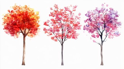 Obraz premium Watercolor Blooming Flower Tree Side View for Landscape and Architecture