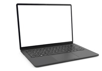 Fototapeta premium A 3D rendering of a sleek modern black laptop isolated on white background