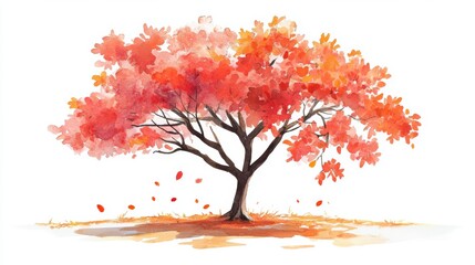 Watercolor Blooming Flower Tree Side View for Landscape and Architecture Drawing