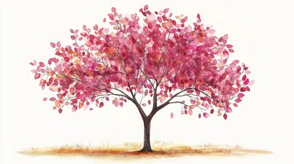 Obraz premium Watercolor Blooming Flower Tree Side View for Landscape and Architecture Drawing