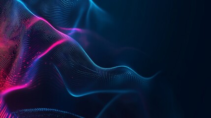 Fototapeta premium Abstract digital particle wave pattern background with vibrant pink and blue hues and dark space